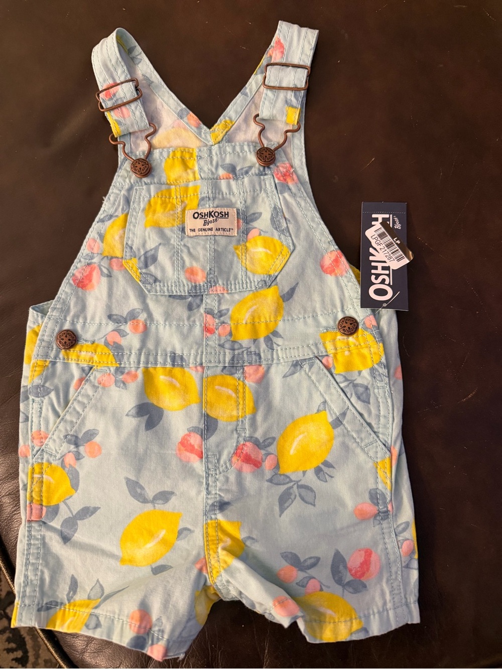 Brand new OshKosh B'gosh Light Green/Blue Lemon Print Short Overalls